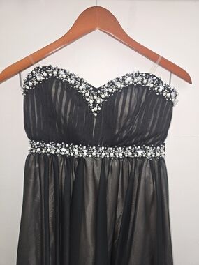 Strapless Black Embellished Evening Dress